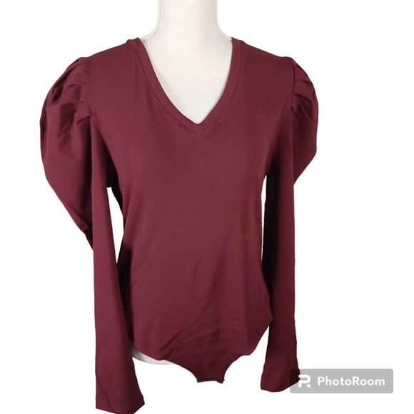 Reoria Bodysuit NEW Large Red -Long Ruffle Sleeve -V-Neck **SEE MEASUREMENTS** - Picture 15 of 15